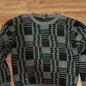 Jantzen vintage sweater, crochet sweater, blue and black accents, loose fit